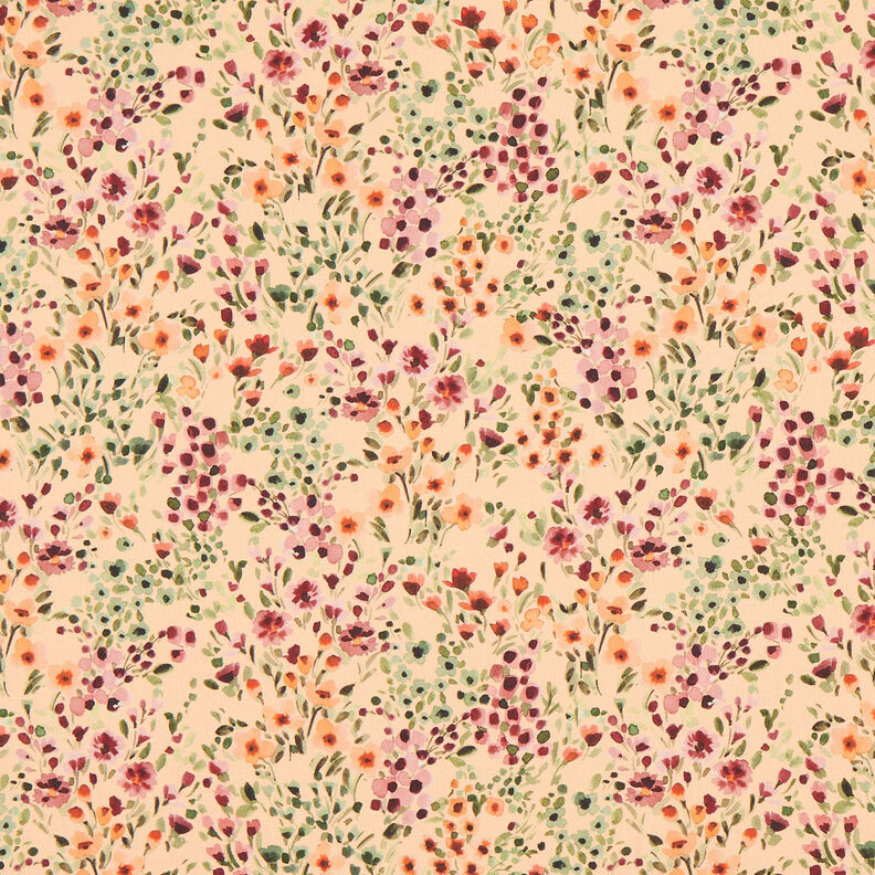 tessuto arredo mezzo panama Amabili fiori – albicocca/rosso merlot,  image number 1