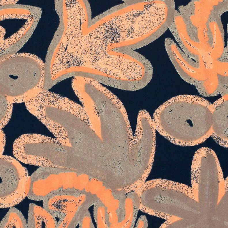jersey di viscosa Fiori dipinti – blu notte/arancio pesca,  image number 5