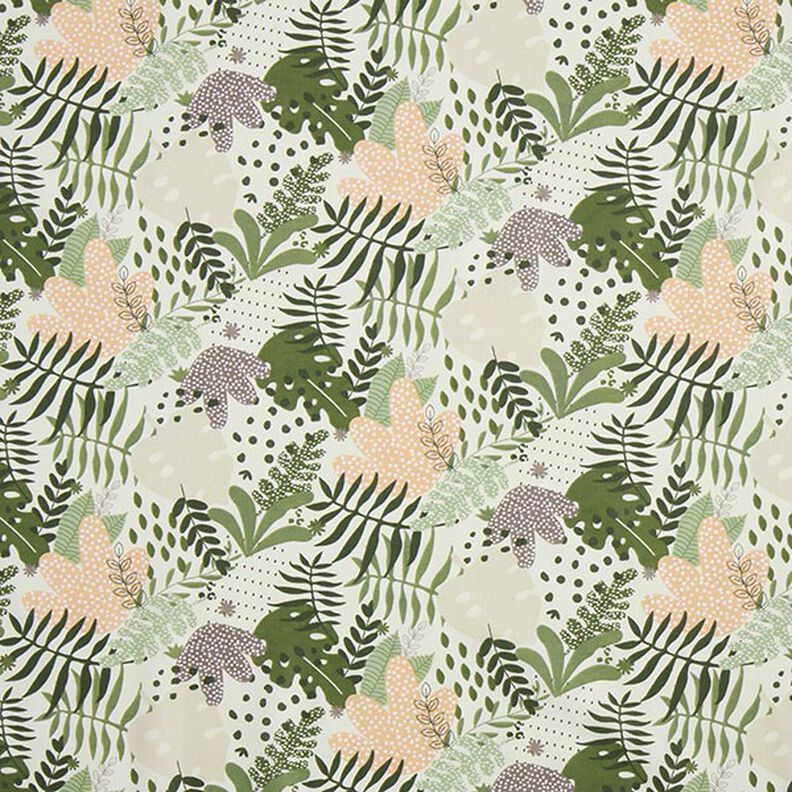 tessuto in cotone cretonne Piante astratte della giungla – bianco/verde,  image number 1