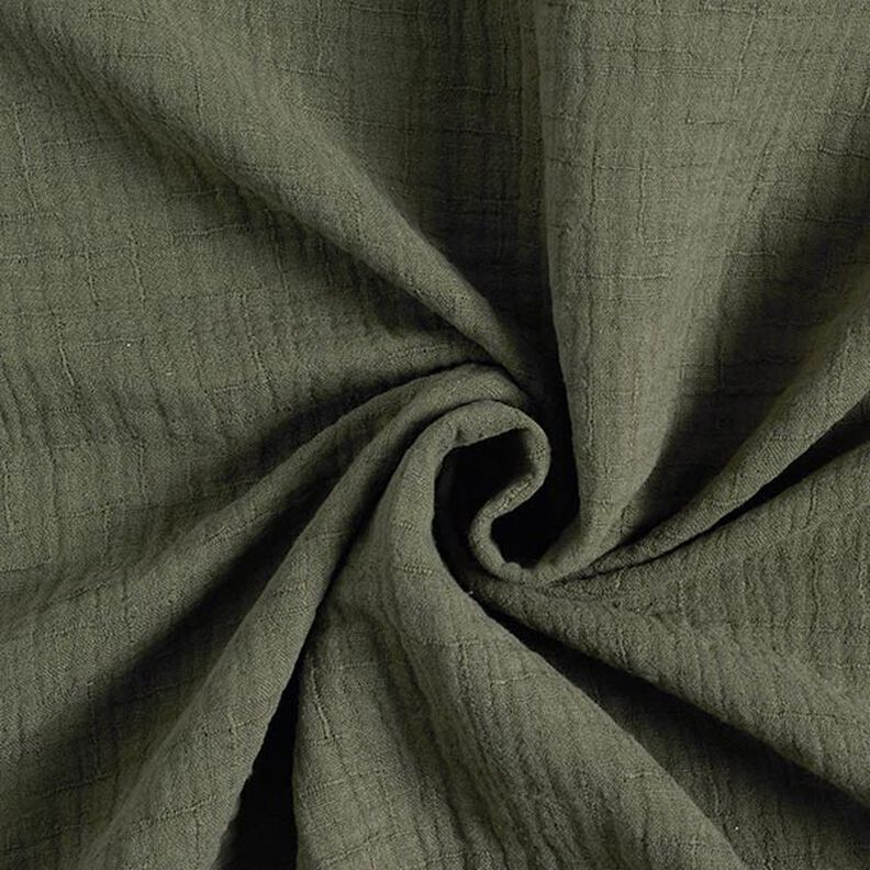 bambù mussolina / tessuto doppio increspato struttura – verde oliva,  image number 1