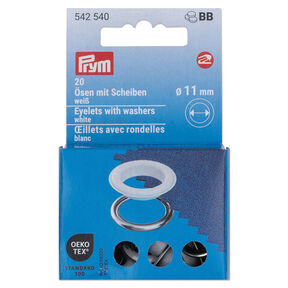 Occhielli con rondelle [20 pezzi | Ø 11 mm] | Prym – bianco/argento effetto metallizzato, 