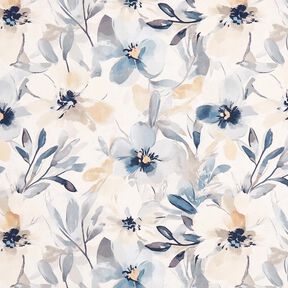 tessuto arredo mezzo panama grandi fiori – mandorla/blu, 