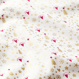 tessuto in cotone popeline Cuori e stelle – bianco lana/oro, 