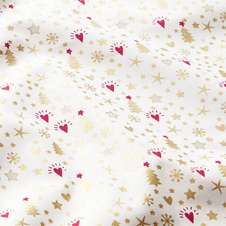 tessuto in cotone popeline Cuori e stelle – bianco lana/oro, image number 2