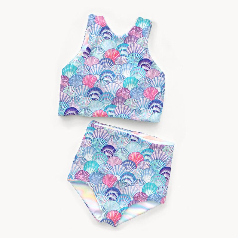tessuto per costumi da bagno UPF50 Conchiglie – azzurro/lilla bluastro,  image number 5