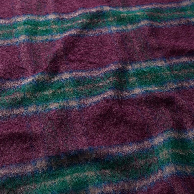 tessuto per cappotti misto lana Quadro spazzolato – rosso merlot/abete blu, image number 2