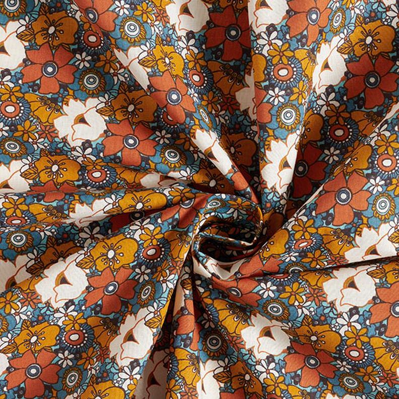 tessuto in cotone cretonne Fiori retró – caramello, image number 3
