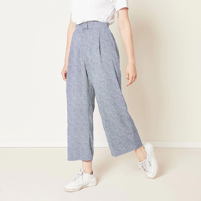 misto cotone-lino righe ampie – blu notte/bianco, image number 6