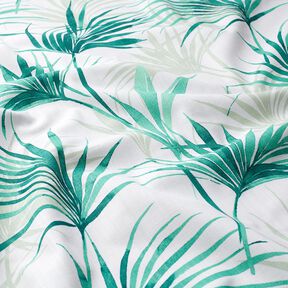 tessuto arredo panama Fronda di palma – bianco/verde smeraldo, 