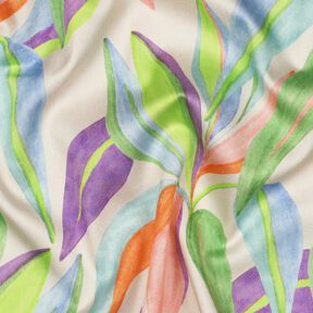 satin di cotone Foglie in stampa digitale | Poppy Fabrics – crema/verde chiaro, 