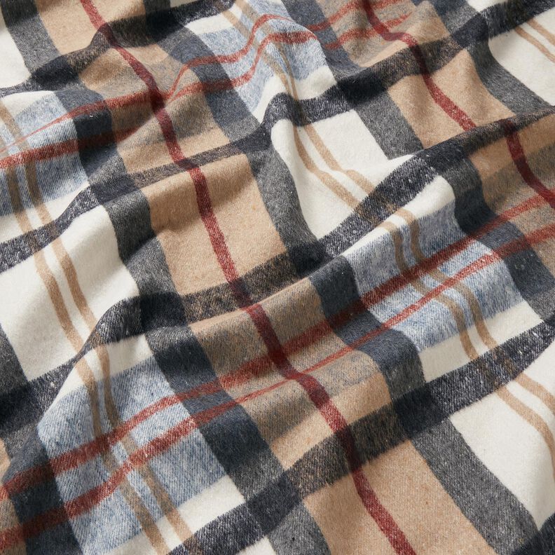 Tessuto per cappotto garzato a quadri scozzesi – azzurro/beige,  image number 2