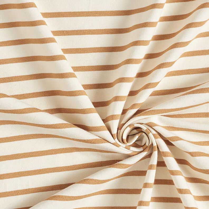 Jersey in cotone a righe strette e larghe – crema/cannella,  image number 3
