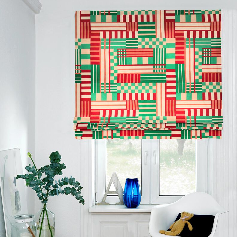 tessuto arredo mezzo panama Forme moderne – verde ginepro/rosso scuro,  image number 8