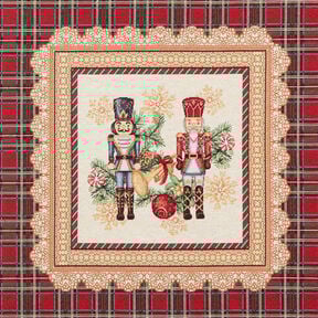 taglio di tessuto arredo gobelin Duetto di schiaccianoci – rosso carminio/beige chiaro, 