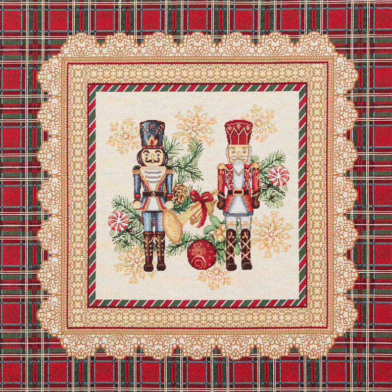 taglio di tessuto arredo gobelin Duetto di schiaccianoci – rosso carminio/beige chiaro, image number 1