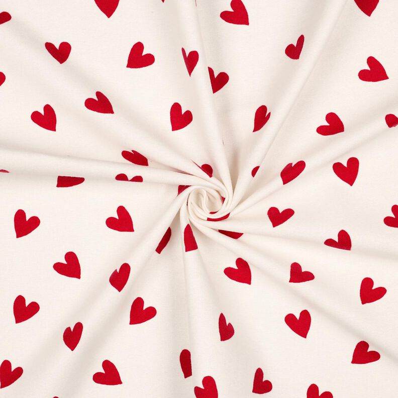 flanella di cotone cuori | Poppy Fabrics – avorio/rosso carminio,  image number 3