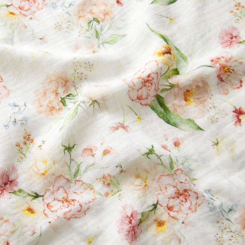 mussolina / tessuto doppio increspato Mazzi di fiori stampa digitale – bianco lana,  image number 2