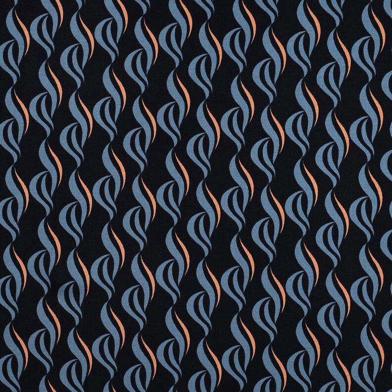 Viscosa elasticizzata con onde astratte – nero-azzurro/blu jeans chiaro,  image number 1
