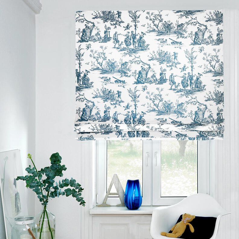 tessuto arredo mezzo panama Ballerini felici 280 cm – blu oceano/bianco,  image number 6