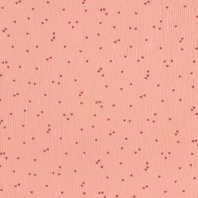 mussolina / tessuto doppio increspato Cuori sparsi – rosa antico scuro/rosso borgogna, 