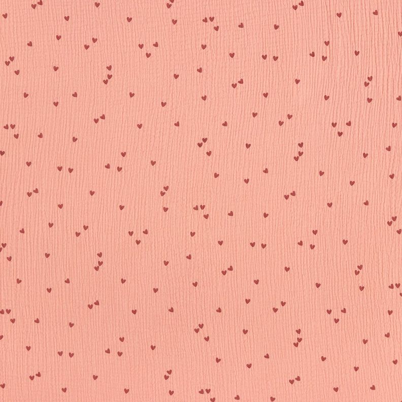 mussolina / tessuto doppio increspato Cuori sparsi – rosa antico scuro/rosso borgogna,  image number 1