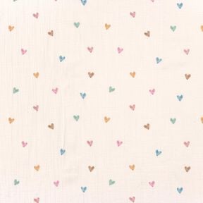 mussolina / tessuto doppio increspato Cuori variopinti stampa digitale – bianco, 