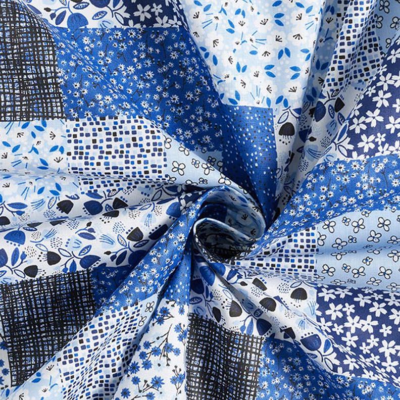 tessuto in cotone cretonne effetto patchwork – bianco/blu,  image number 4