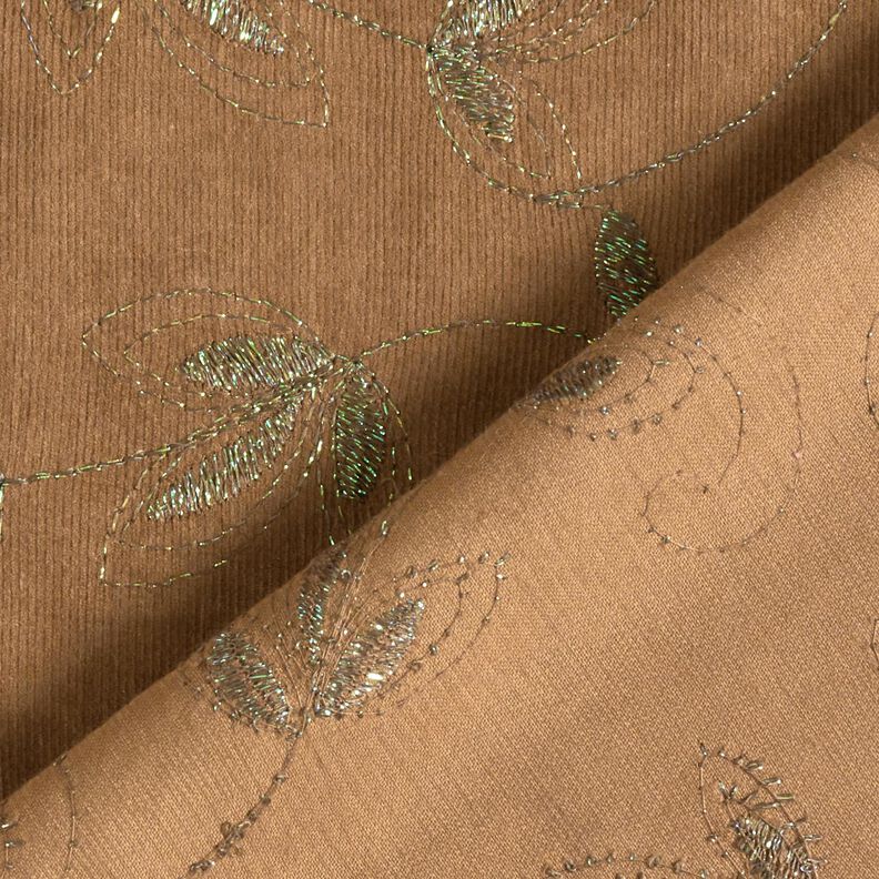 Velluto a costine con fiori ricamati glitterati – marrone chiaro,  image number 5