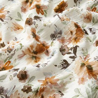 mussolina / tessuto doppio increspato prato di fiori acquerello stampa digitale – bianco lana, 