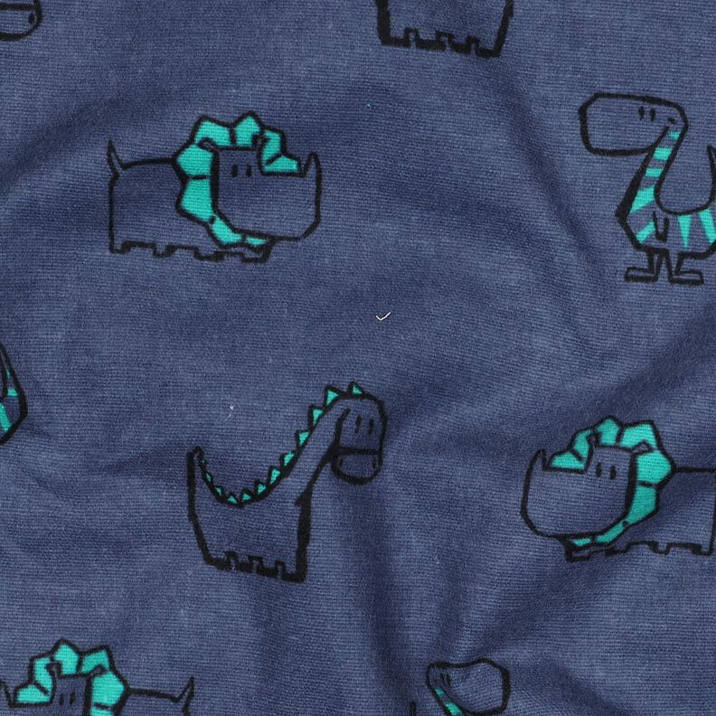flanella di cotone dinosauri impertinenti | Poppy Fabrics – colore blu jeans/verde smeraldo, image number 2