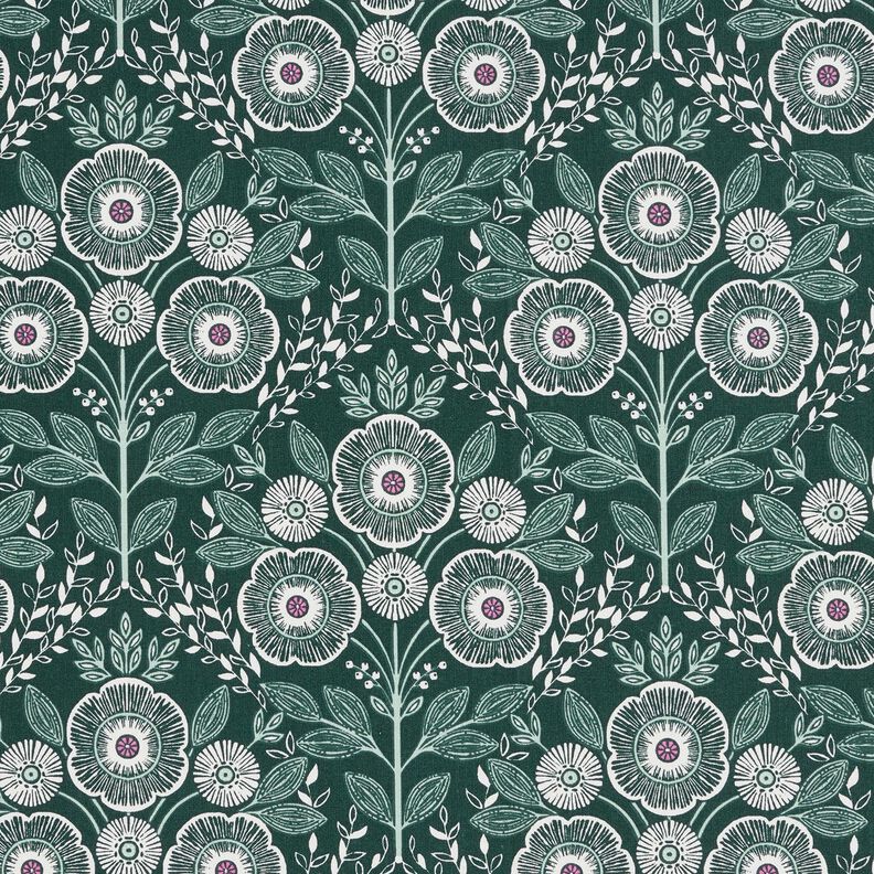 tessuto in cotone cretonne Fiori rampicanti – abete blu/avorio, image number 1