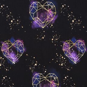 jersey di cotone Cuori origami con granelli dorati | Glitzerpüppi – nero/lillà, 