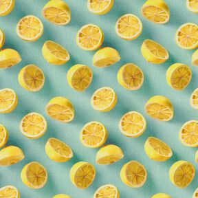 tessuto in cotone popeline Limoni freschi – eucalipto/giallo limone, 