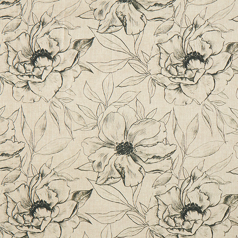tessuto arredo mezzo panama Fiori disegnati – anemone/nero,  image number 1