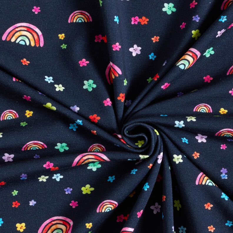 jersey di cotone Fiori variopinti e arcobaleni stampa digitale – blu notte/mix di colori,  image number 3