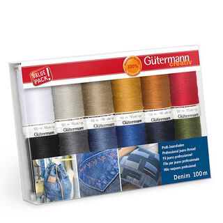 set filo da cucito Denim [ 100m | 12 pezzo/i ] | Gütermann creativ – mix di colori, 