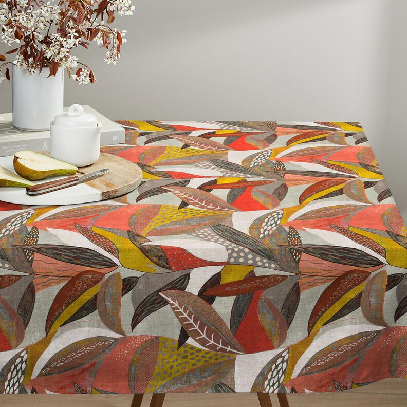 tessuto arredo mezzo panama Foglie tropicali – senape/terracotta, image number 6