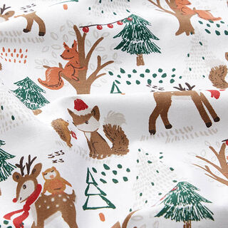popeline Gli animali della foresta celebrano il Natale   – bianco, 