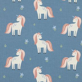 jersey di cotone Graziosi unicorni glitterati – grigio blu, 
