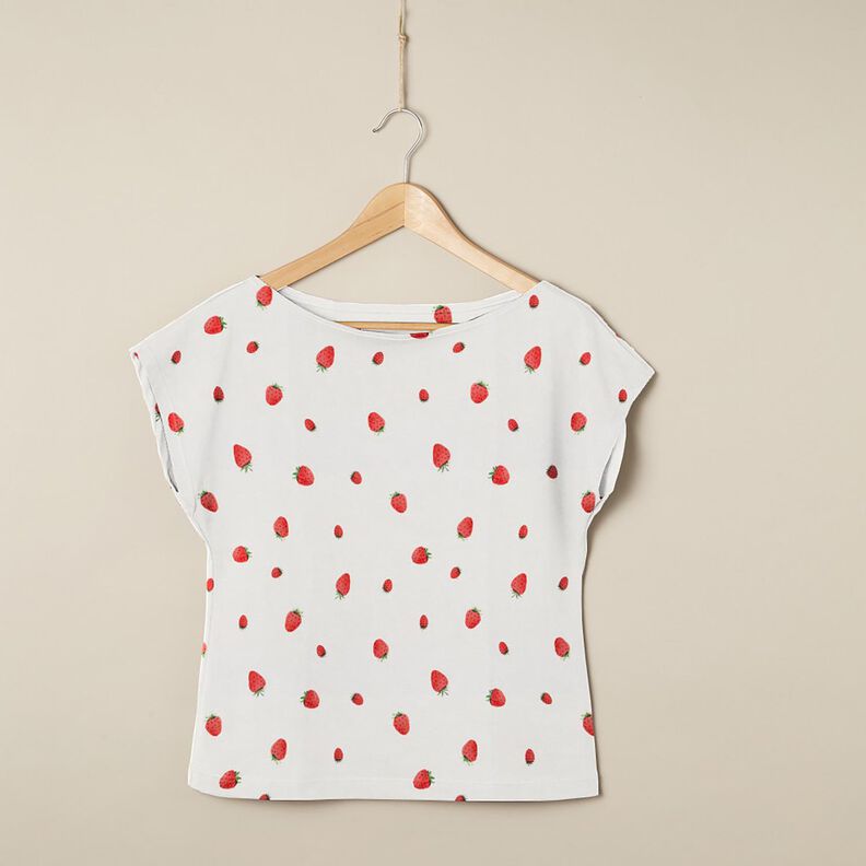 GOTS jersey di cotone Fragole all'acquerello stampa digitale – avorio, image number 5