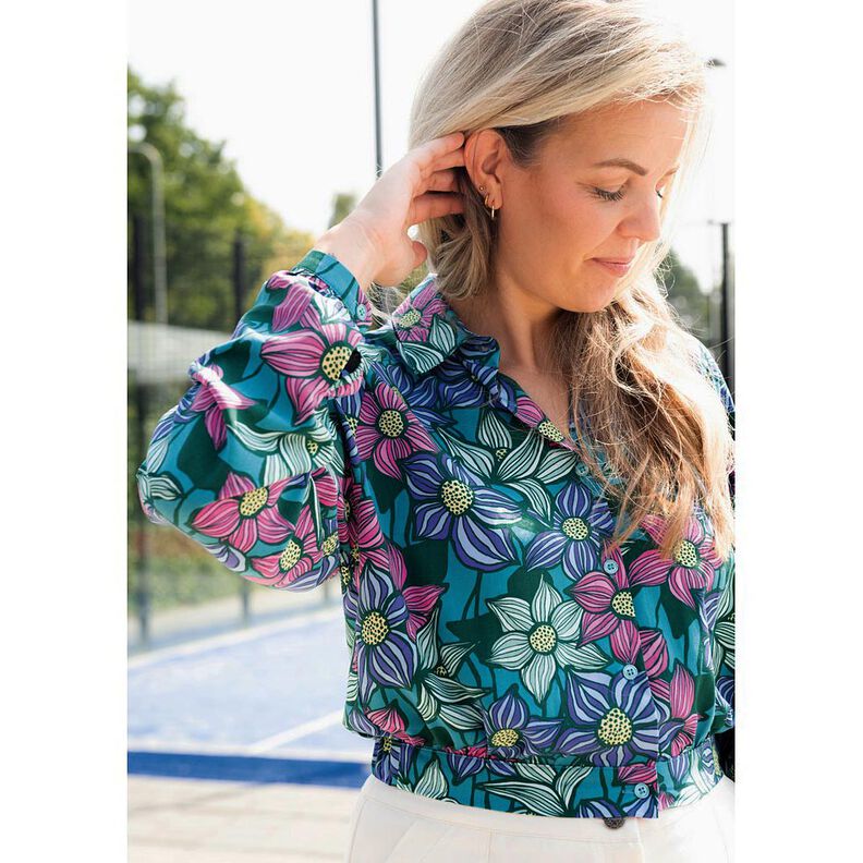 LENZING™ EcoVero™ Tessuto di viscosa fiori | Poppy Fabrics – petrolio chiaro/giallo limone,  image number 5