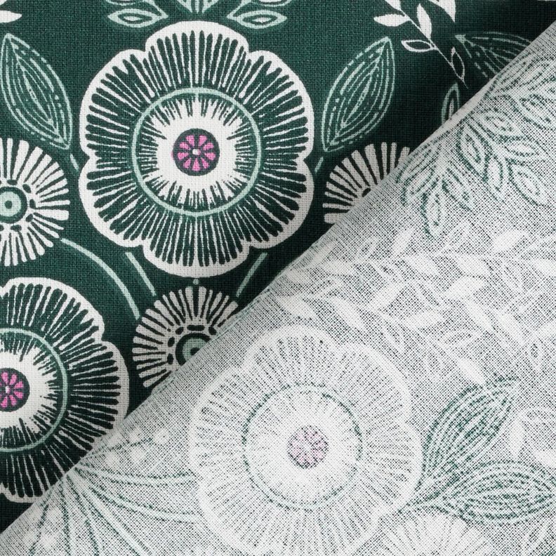 tessuto in cotone cretonne Fiori rampicanti – abete blu/avorio, image number 4