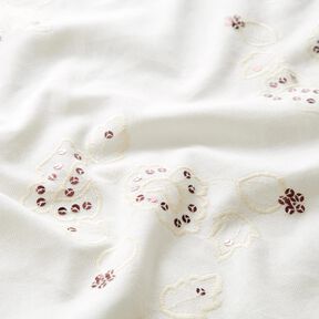 Velluto a costine con fiori ricamati in pailletes – crema, 