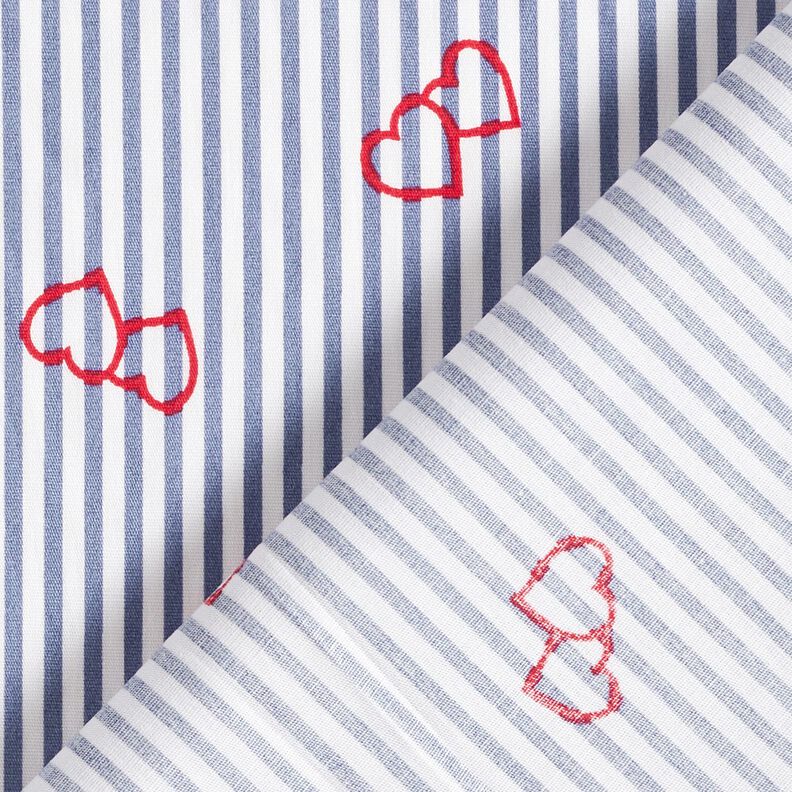 popeline stretch Righe e cuori – bianco/indaco,  image number 4