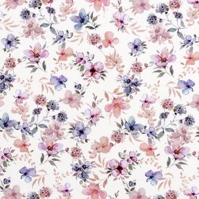 GOTS jersey di cotone Fiori ad acquerello stampa digitale – bianco lana/violetto pastello, 