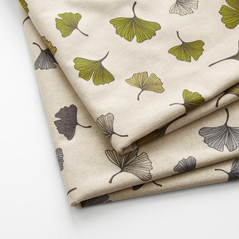 tessuto arredo mezzo panama foglie di ginkgo – grigio/naturale,  image number 3