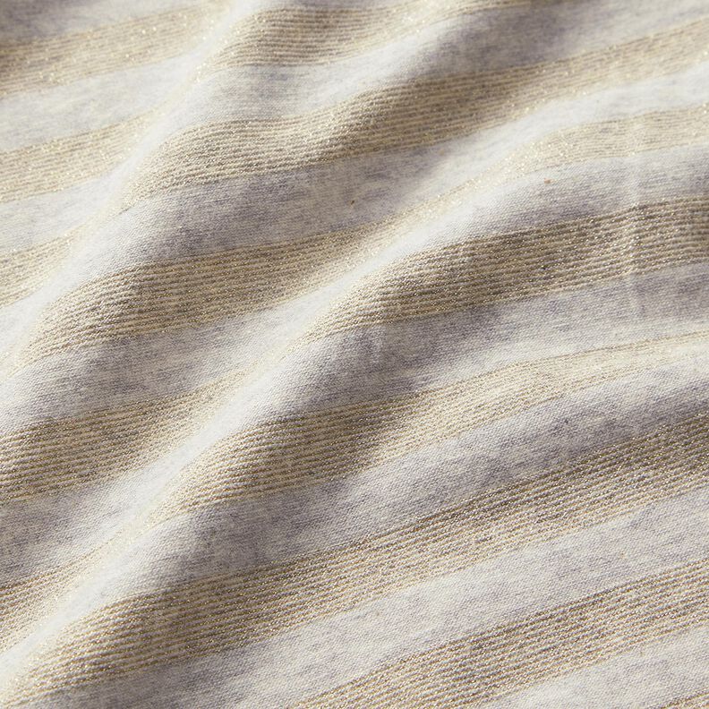 Jersey di cotone a righe glitterate melange – grigio chiaro/oro effetto metallizzato, image number 2