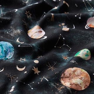 GOTS jersey di cotone stampa digitale universo e costellazioni – nero, 