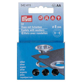 Occhielli con rondelle kit di ricarica [32 pezzi | Ø 8 mm] | Prym – argento effetto metallizzato, 