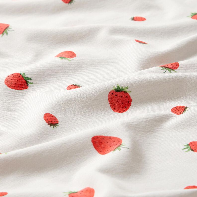 GOTS jersey di cotone Fragole all'acquerello stampa digitale – avorio, image number 2